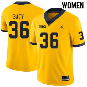 #36 Ramsey Baty University of Michigan Jordan Brand Women's Alumni Jersey Yellow