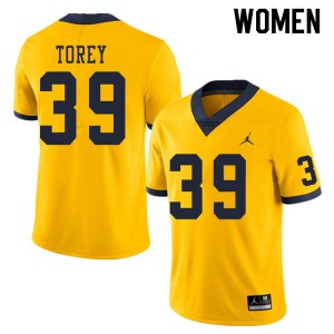 #39 Matt Torey Michigan Jordan Brand Women's Player Jersey Yellow