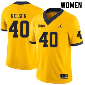 #40 Ryan Nelson University of Michigan Jordan Brand Women's NCAA Jerseys Yellow