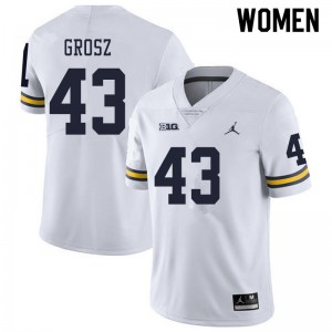 #43 Tyler Grosz Wolverines Jordan Brand Women's University Jerseys White