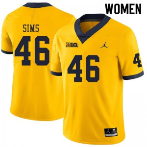 #46 Myles Sims Michigan Jordan Brand Women's Official Jerseys Yellow