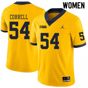 #54 Kraig Correll Michigan Jordan Brand Women's Stitched Jerseys Yellow