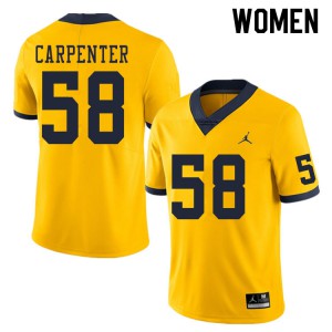 #58 Zach Carpenter Wolverines Jordan Brand Women's Stitch Jersey Yellow
