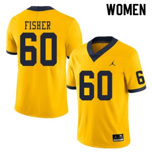 #60 Luke Fisher Michigan Wolverines Jordan Brand Women's Stitch Jersey Yellow