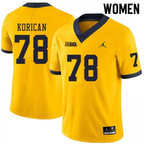 #78 Griffin Korican Wolverines Jordan Brand Women's Embroidery Jersey Yellow