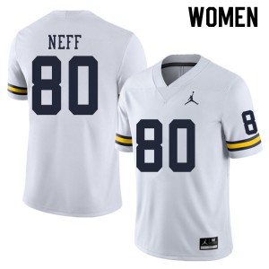 #80 Hunter Neff Michigan Wolverines Jordan Brand Women's University Jersey White