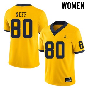 #80 Hunter Neff Michigan Wolverines Jordan Brand Women's Football Jerseys Yellow