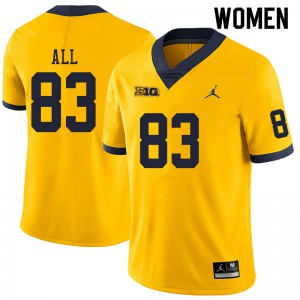 #83 Erick All Michigan Jordan Brand Women's Football Jerseys Yellow