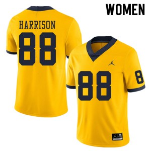 #88 Mathew Harrison University of Michigan Jordan Brand Women's Stitched Jersey Yellow
