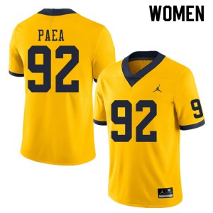 #92 Phillip Paea Michigan Jordan Brand Women's Embroidery Jersey Yellow