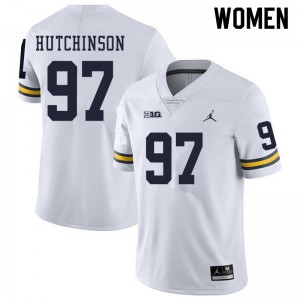 #97 Aidan Hutchinson Michigan Wolverines Jordan Brand Women's Stitch Jersey White