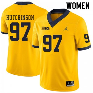 #97 Aidan Hutchinson Michigan Jordan Brand Women's Player Jersey Yellow