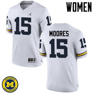 #15 Garrett Moores Michigan Wolverines Jordan Brand Women's Stitch Jerseys White