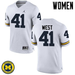 #41 Jacob West University of Michigan Jordan Brand Women's Stitch Jerseys White
