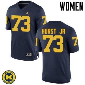 #73 Maurice Hurst Jr Wolverines Jordan Brand Women's NCAA Jersey Navy
