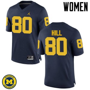 #80 Khalid Hill Michigan Jordan Brand Women's College Jerseys Navy