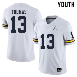 #13 Charles Thomas Wolverines Jordan Brand Youth College Jerseys White