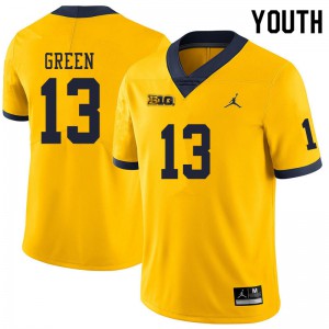 #13 German Green University of Michigan Jordan Brand Youth Official Jersey Yellow
