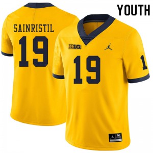 #19 Mike Sainristil University of Michigan Jordan Brand Youth Official Jerseys Yellow