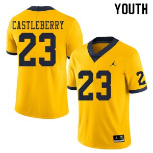 #23 Jordan Castleberry Michigan Wolverines Jordan Brand Youth College Jerseys Yellow