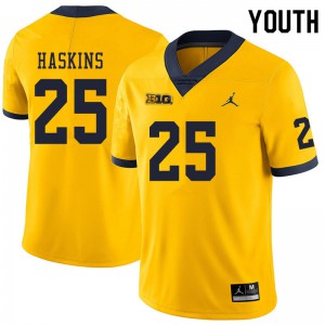 #25 Hassan Haskins Michigan Jordan Brand Youth Stitch Jerseys Yellow