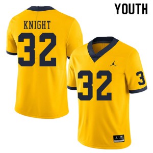 #32 Nolan Knight Wolverines Jordan Brand Youth Embroidery Jersey Yellow
