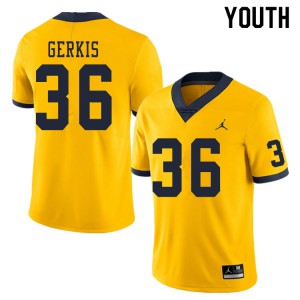 #36 Izaak Gerkis Michigan Jordan Brand Youth Official Jersey Yellow