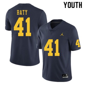 #41 John Baty University of Michigan Jordan Brand Youth Stitch Jerseys Navy