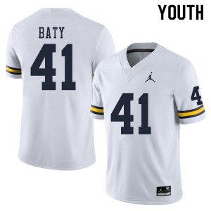 #41 John Baty Wolverines Jordan Brand Youth Official Jersey White