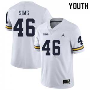 #46 Myles Sims Michigan Wolverines Jordan Brand Youth Embroidery Jersey White
