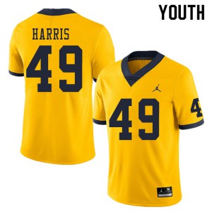 #49 Keshaun Harris Michigan Jordan Brand Youth Embroidery Jersey Yellow