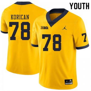 #78 Griffin Korican Michigan Jordan Brand Youth Stitched Jersey Yellow