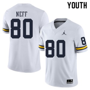 #80 Hunter Neff University of Michigan Jordan Brand Youth Stitch Jersey White