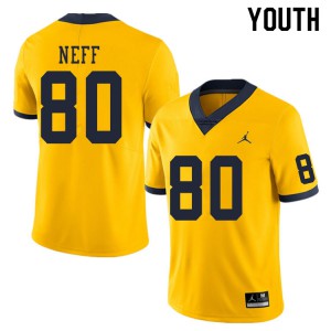 #80 Hunter Neff Michigan Jordan Brand Youth Embroidery Jerseys Yellow