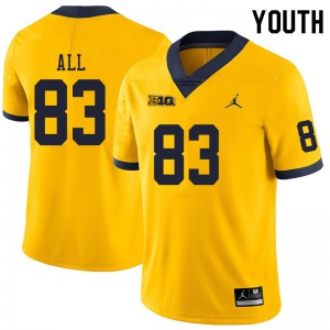 #83 Erick All Michigan Wolverines Jordan Brand Youth Stitched Jersey Yellow
