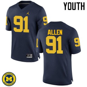 #91 Kenny Allen University of Michigan Jordan Brand Youth Football Jerseys Navy